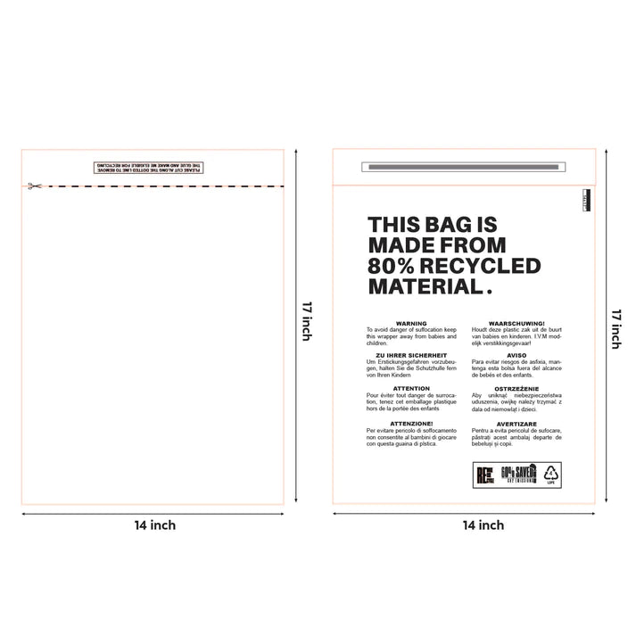 Postal Bags 14x17 Inch - 80% Recycled LDPE Clear Bag