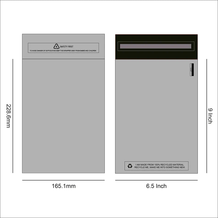 Grey Recycled Mail Bag (6.5x9 inch/16.5x22.9cm) - Ecogreen Packaging